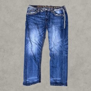 Rock Revival Jeans Mens 40x30 Blue Chace Relaxed Taper Y2K Embroidered Grunge
